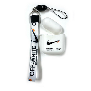 Nike Off-White Crystal White Silicone ShockProof AirPods Case with Off-White Lanyard