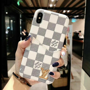 LV Style Checkered Leather Cardholder iPhone Case For iPhone X XS XS Max XR 7 8 Plus