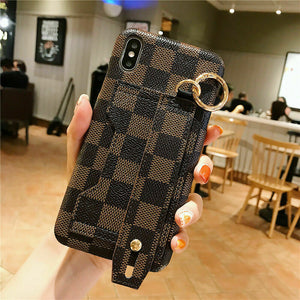 Checkered Leather Card-Holder Design iPhone Case