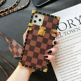 Brown Checkered Trunk iPhone Case with Lanyard